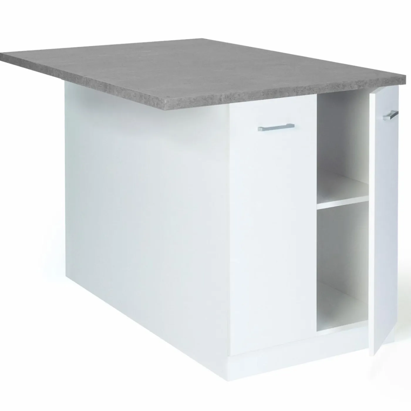 Îlot de cuisine blanc et plateau façon béton