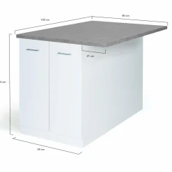Îlot de cuisine blanc et plateau façon béton