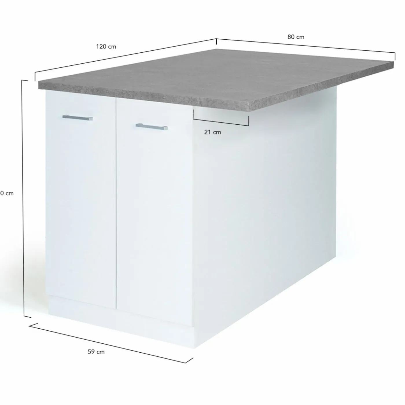 Îlot de cuisine blanc et plateau façon béton