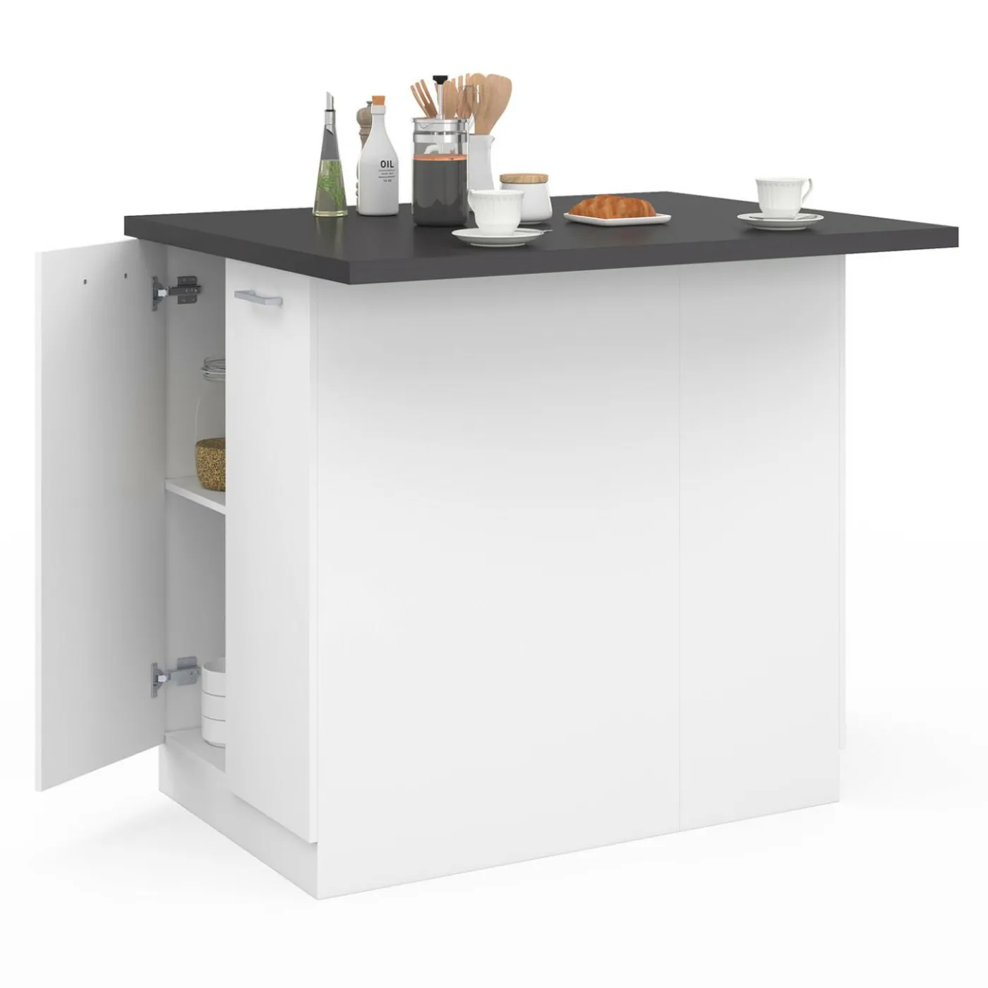 Îlot de cuisine blanc et plateau gris anthracite