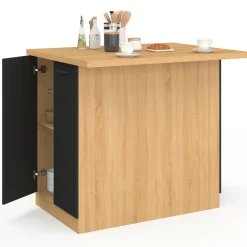 Îlot de cuisine imitation hêtre avec 4 portes noires 100 cm