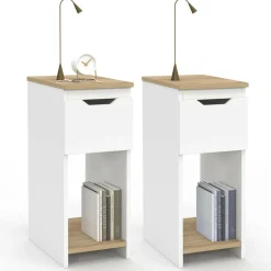 Lot de tables de chevet blanc et bois