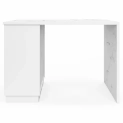 Mange-debout 4 personnes ilot central blanc et plateau marbre 130 cm