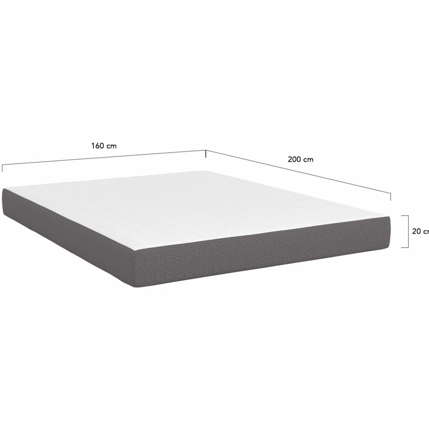 Matelas 160x200 cm à mémoire de forme épaisseur 20 cm blanc et gris