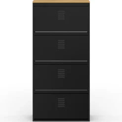 Meuble à chaussures 24 paires 4 portes métal noir et plateau bois design industriel