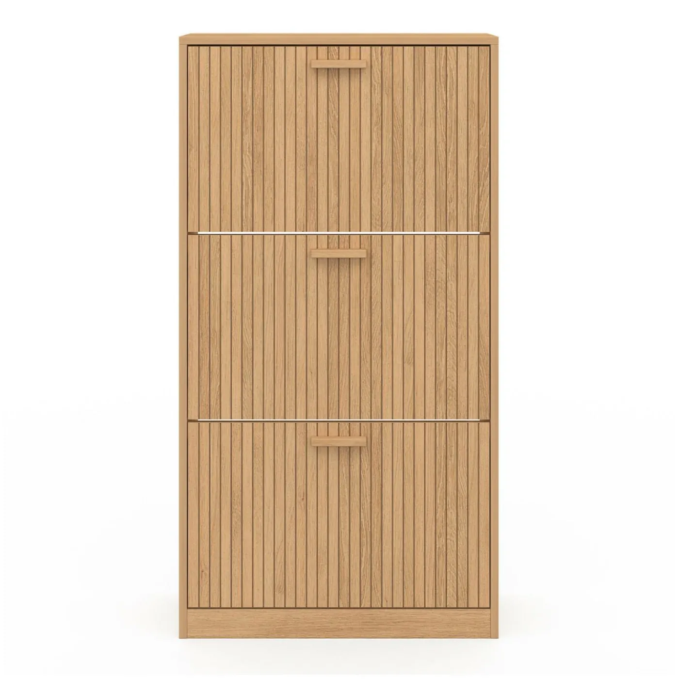 Meuble à chaussures 18 paires 3 portes tasseau bois coloris chêne