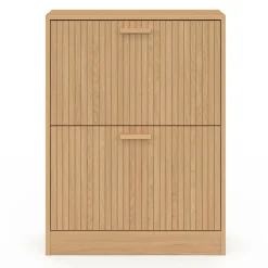 Meuble à chaussures 12 paires 2 portes lattes bois coloris chêne