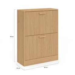 Meuble à chaussures 12 paires 2 portes lattes bois coloris chêne