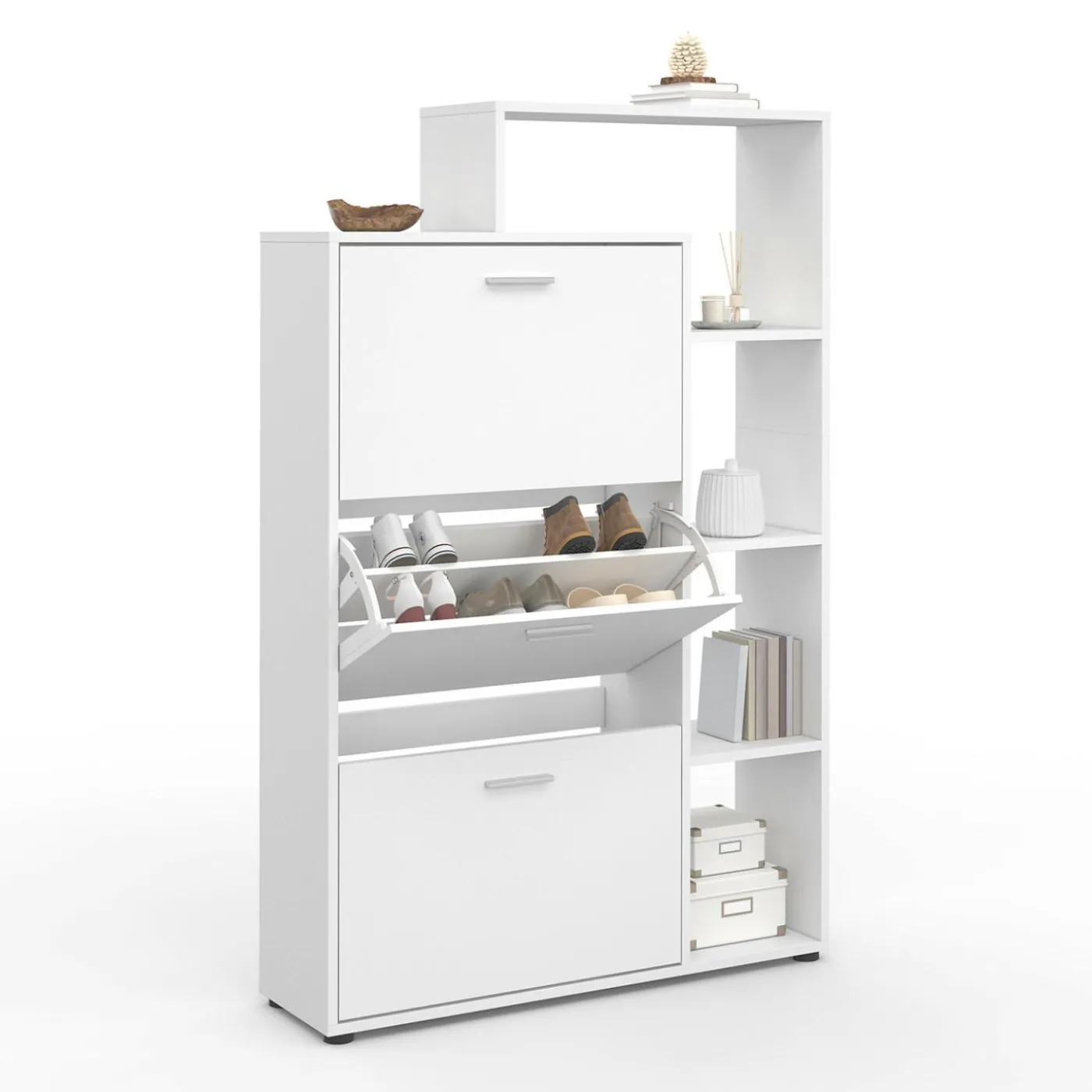 Meuble à chaussures 3 portes avec étagère blanc