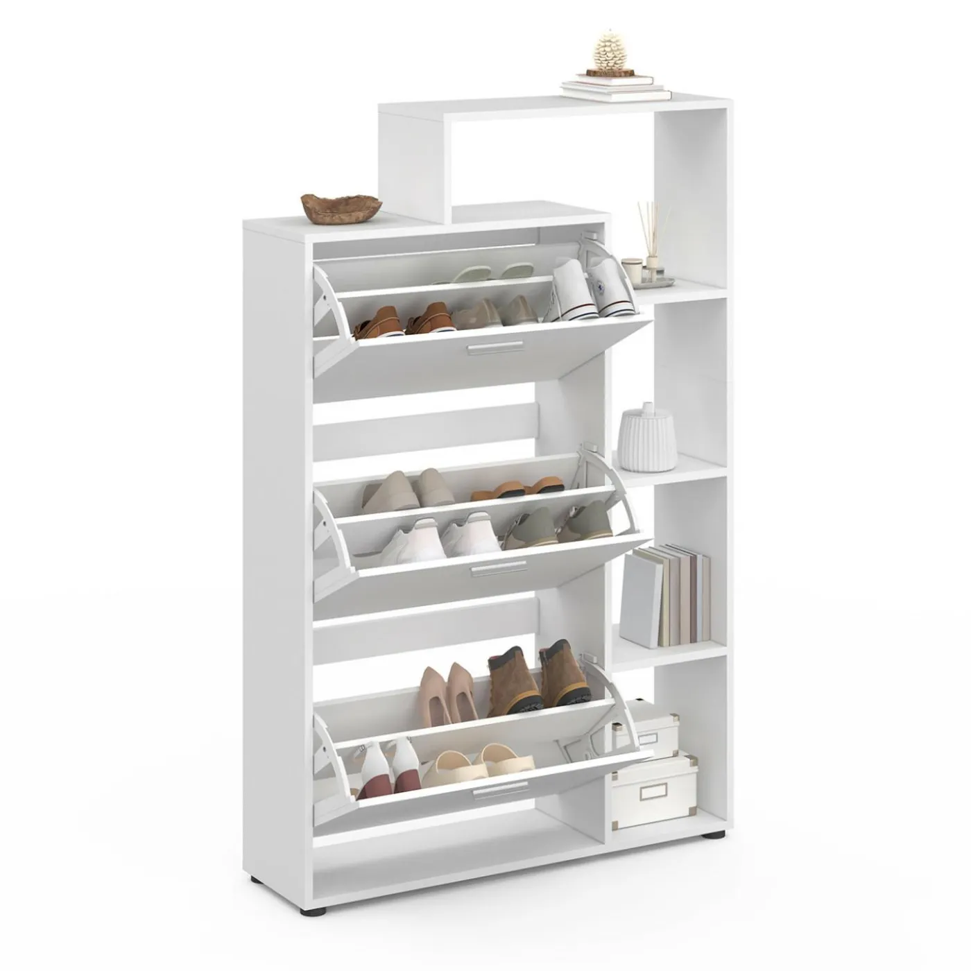 Meuble à chaussures 3 portes avec étagère blanc