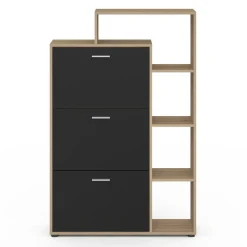 Meuble à chaussures 3 portes noires avec étagères