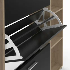 Meuble à chaussures 3 portes noires avec étagères