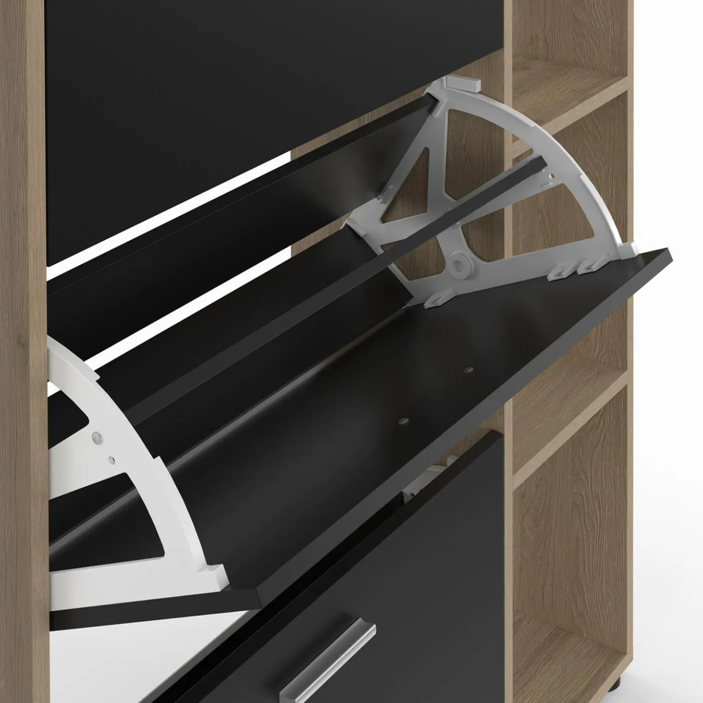 Meuble à chaussures 3 portes noires avec étagères