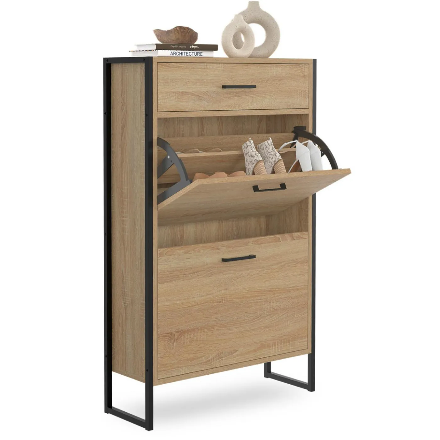 Meuble à chaussures avec 2 portes et 1 tiroir style industriel
