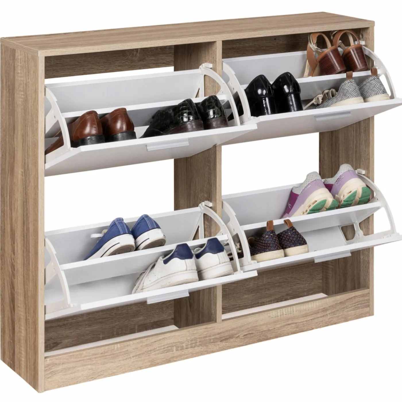 Meuble à chaussures bois imitation hêtre 4 portes blanches