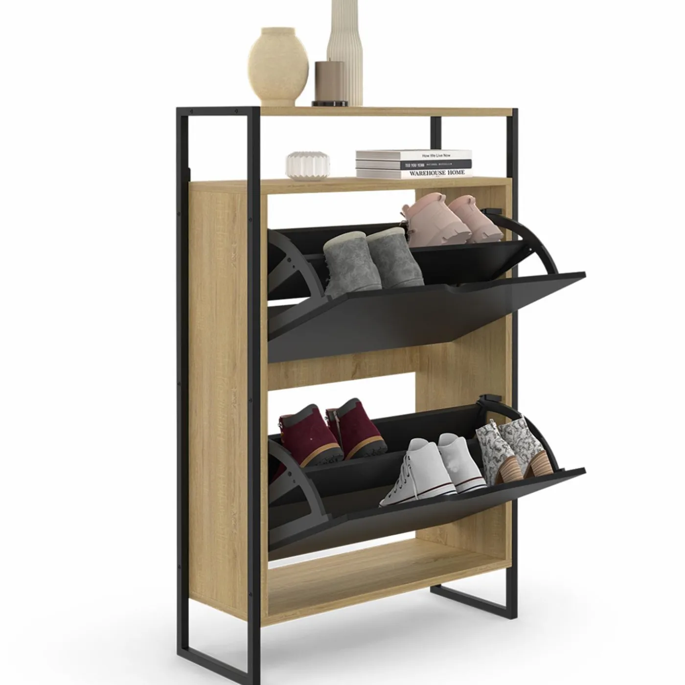 Meuble à chaussures industriel avec 2 portes et étagère