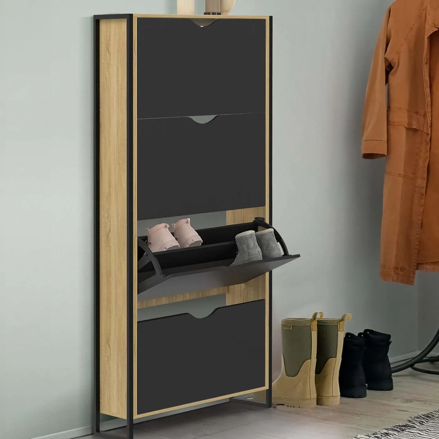Meuble à chaussures industriel avec 4 portes