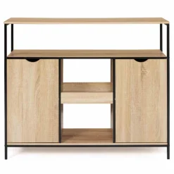 Meuble bar industriel en bois et métal avec portes et étagères