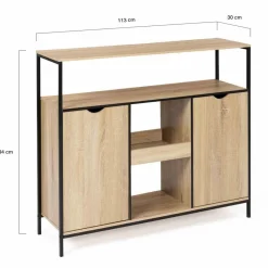 Meuble bar industriel en bois et métal avec portes et étagères