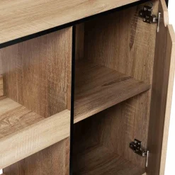 Meuble bar industriel en bois et métal avec portes et étagères