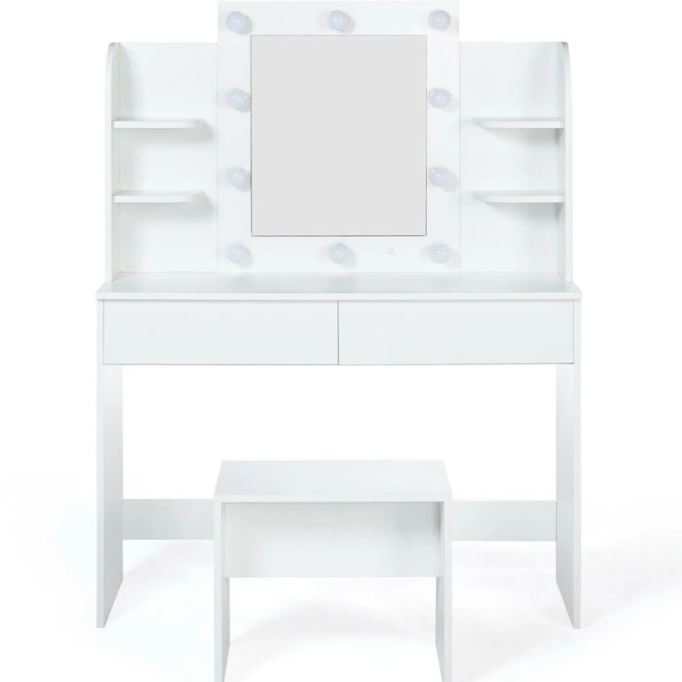 Meuble coiffeuse blanche avec miroir LED et tabouret