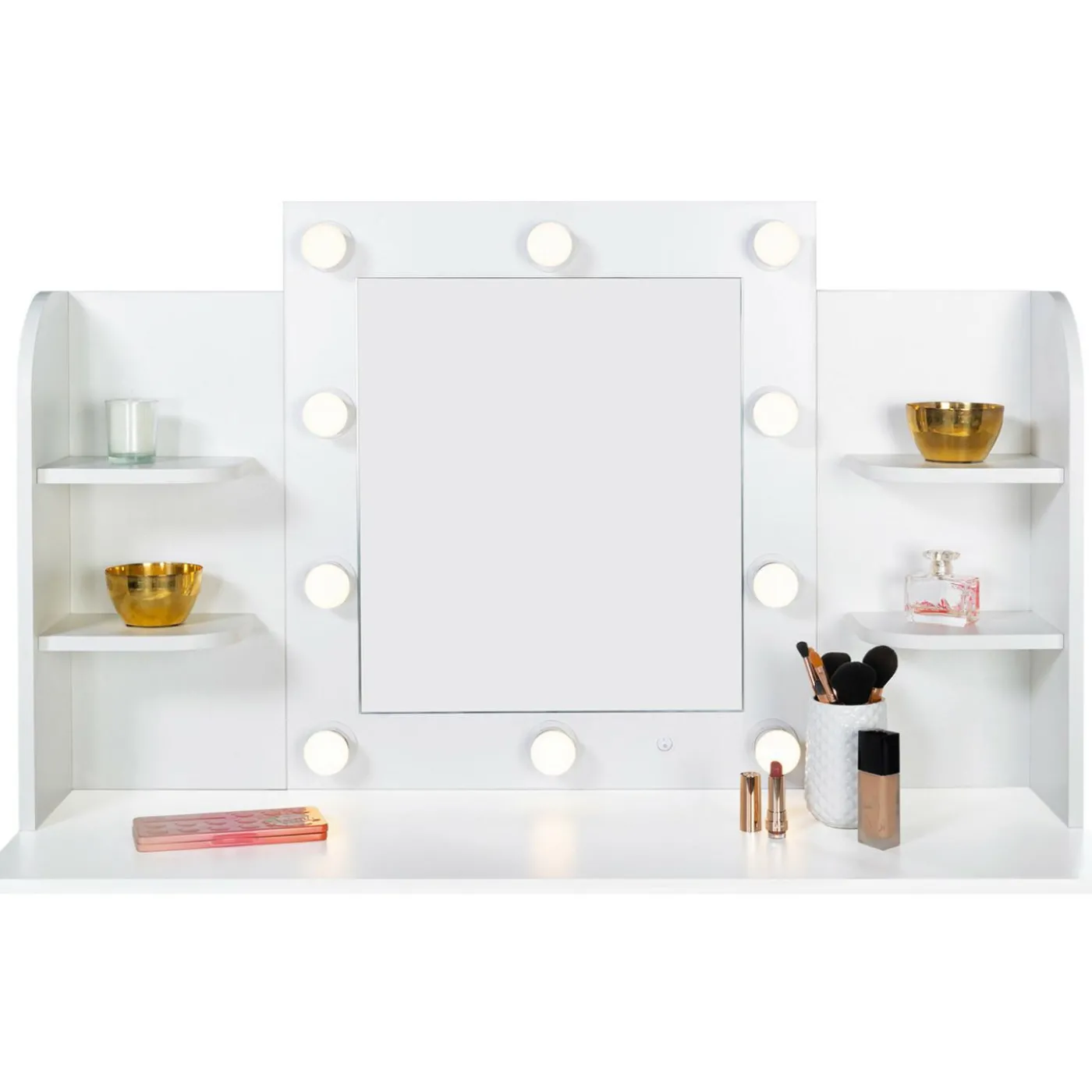 Meuble coiffeuse blanche avec miroir LED et tabouret