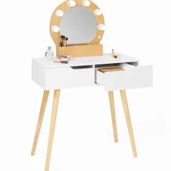 Meuble coiffeuse blanche style scandinave avec miroir LED et tiroirs