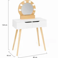 Meuble coiffeuse blanche style scandinave avec miroir LED et tiroirs