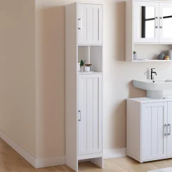 Meuble colonne blanc 170 cm pour salle de bain avec rangement