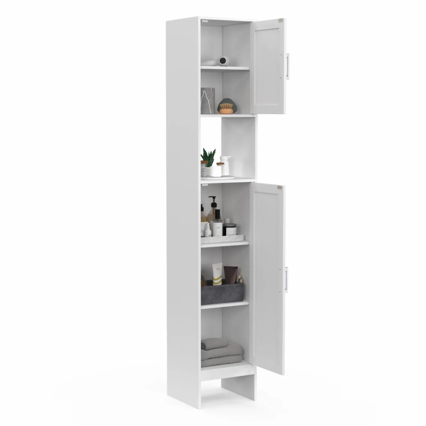 Meuble colonne blanc 170 cm pour salle de bain avec rangement