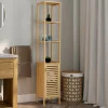 Meuble colonne en bambou pour salle de bain 1 porte