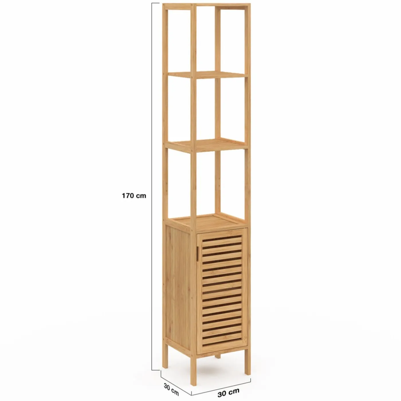 Meuble colonne en bambou pour salle de bain 1 porte