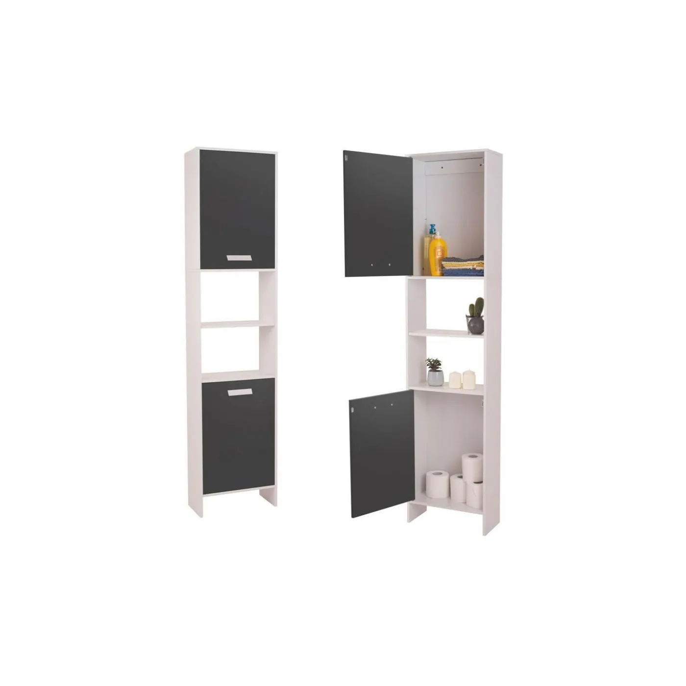 Meuble colonne salle de bain blanc et gris