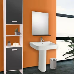 Meuble colonne salle de bain blanc et gris
