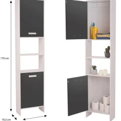 Meuble colonne salle de bain blanc et gris