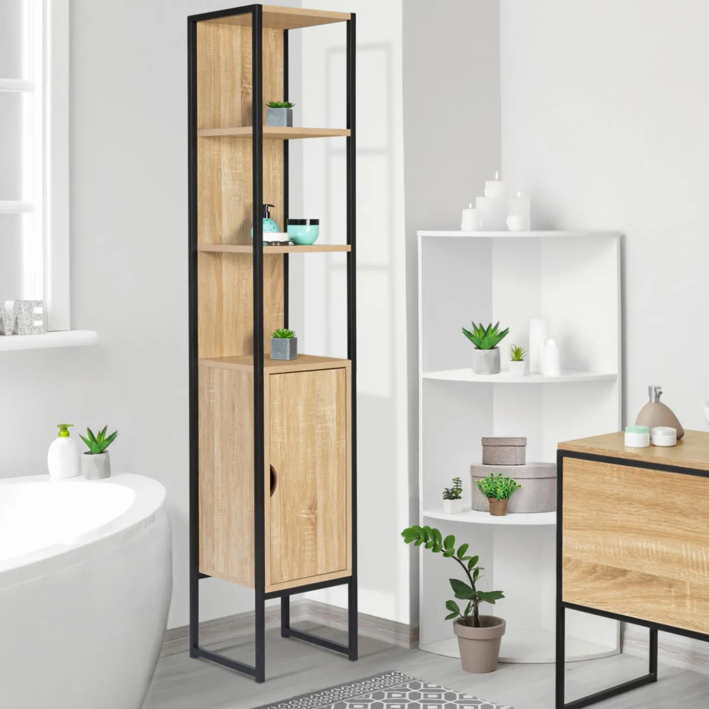 Meuble colonne salle de bain style industriel 1 porte