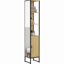 Meuble colonne salle de bain 1 porte avec miroir et étagères