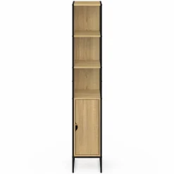 Meuble colonne salle de bain 1 porte avec miroir et étagères