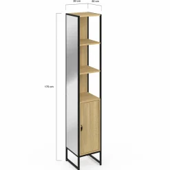 Meuble colonne salle de bain 1 porte avec miroir et étagères