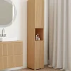 Meuble colonne salle de bain 2 portes 1 niche effet lattes
