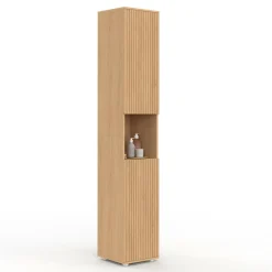 Meuble colonne salle de bain 2 portes 1 niche effet lattes