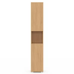 Meuble colonne salle de bain 2 portes 1 niche effet lattes