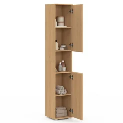 Meuble colonne salle de bain 2 portes 1 niche effet lattes