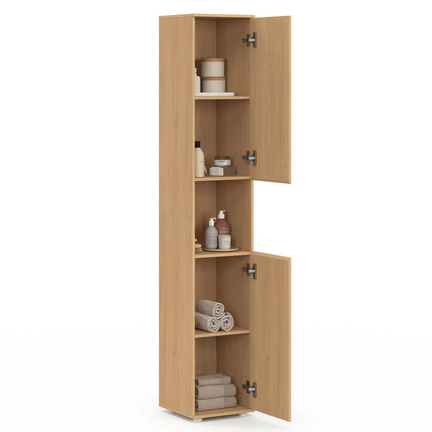 Meuble colonne salle de bain 2 portes 1 niche effet lattes