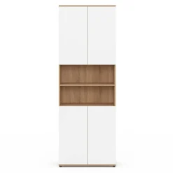 Meuble colonne salle de bain 4 portes 2 niches façon hêtre et blanc