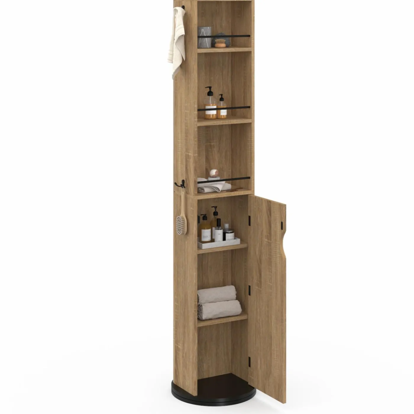 Meuble colonne salle de bain pivotant hêtre et noir