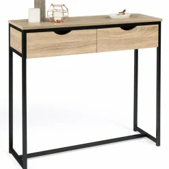Meuble console industrielle 2 tiroirs bois et métal 90 cm