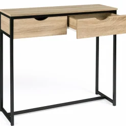 Meuble console industrielle 2 tiroirs bois et métal 90 cm