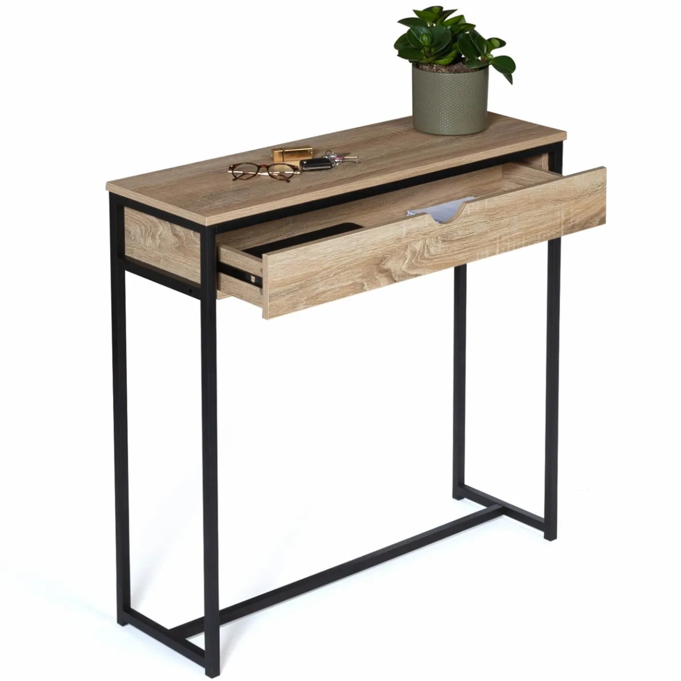 Meuble console industrielle bois et métal 90 cm