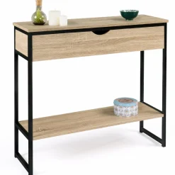 Meuble console industrielle bois et métal 90 cm